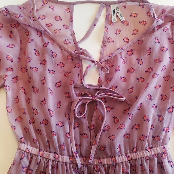 Mudd Purple Floral Tie Lined Chiffon Mini Dress - Picture 2 of 7